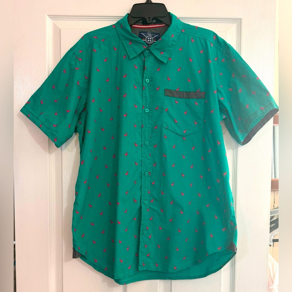 FAZE 1 Mens Button Up Shirt Flamingo Green Slim Fit Men’s Size XX Large Vacation